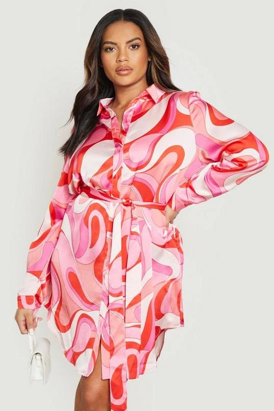 BOOHOO Plus Abstract Printed Shirt Dress 4 BOOHOO Plus Abstract Printed Shirt Dress - Image 4