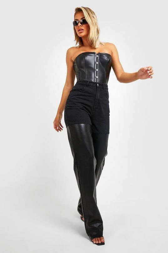 BOOHOO Pu Coated Color Block Wide Leg Jeans 4 BOOHOO Pu Coated Color Block Wide Leg Jeans - Image 4