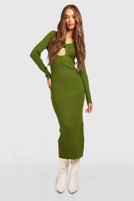 BOOHOO Premium Rib Knit Twist Front Midi Dress 3 BOOHOO Premium Rib Knit Twist Front Midi Dress - Image 3