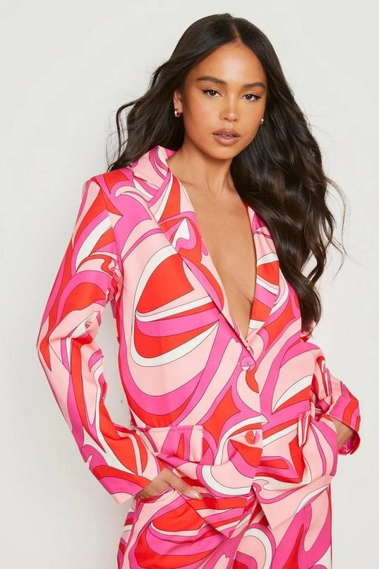 BOOHOO Petite Abstract Print Oversized Blazer 1 BOOHOO Petite Abstract Print Oversized Blazer