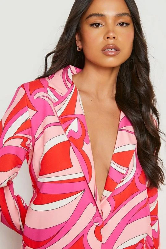 BOOHOO Petite Abstract Print Oversized Blazer 4 BOOHOO Petite Abstract Print Oversized Blazer - Image 4