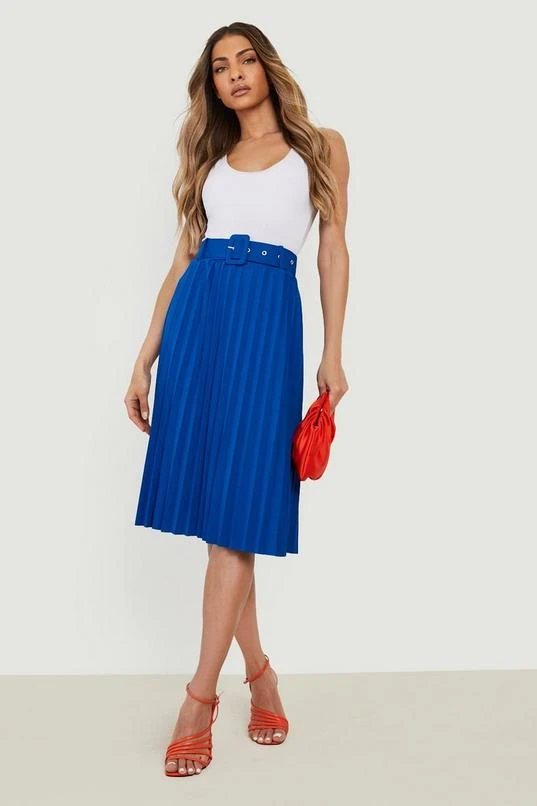 BOOHOO Self Fabric Belted Pleat Midi Skirt 1 BOOHOO Self Fabric Belted Pleat Midi Skirt