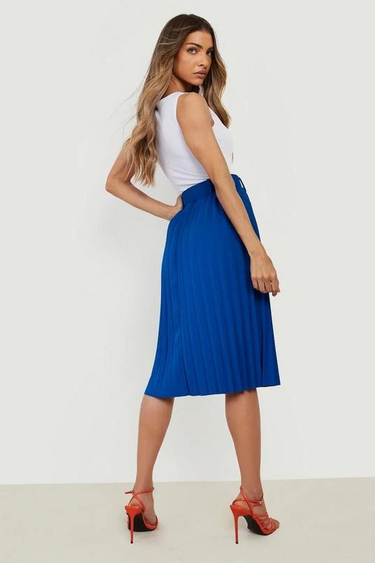 BOOHOO Self Fabric Belted Pleat Midi Skirt 2 BOOHOO Self Fabric Belted Pleat Midi Skirt - Image 2