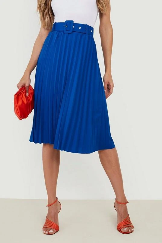 BOOHOO Self Fabric Belted Pleat Midi Skirt 4 BOOHOO Self Fabric Belted Pleat Midi Skirt - Image 4