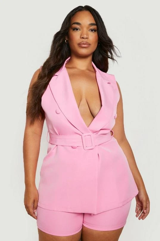 BOOHOO Plus Collar Detail Sleeveless Belted Blazer 1 BOOHOO Plus Collar Detail Sleeveless Belted Blazer