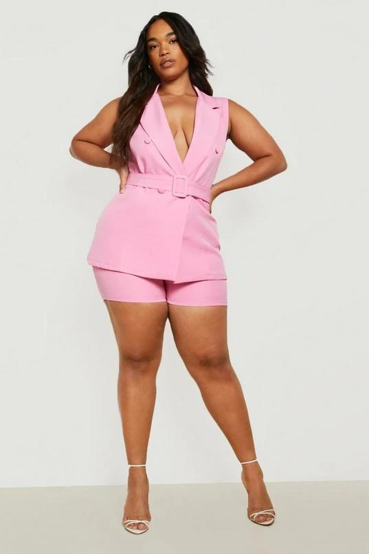 BOOHOO Plus Collar Detail Sleeveless Belted Blazer 3 BOOHOO Plus Collar Detail Sleeveless Belted Blazer - Image 3