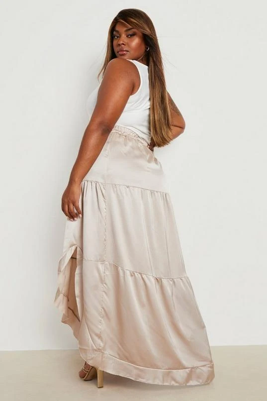 BOOHOO Plus Satin Tiered Split Maxi Skirt 2 BOOHOO Plus Satin Tiered Split Maxi Skirt - Image 2