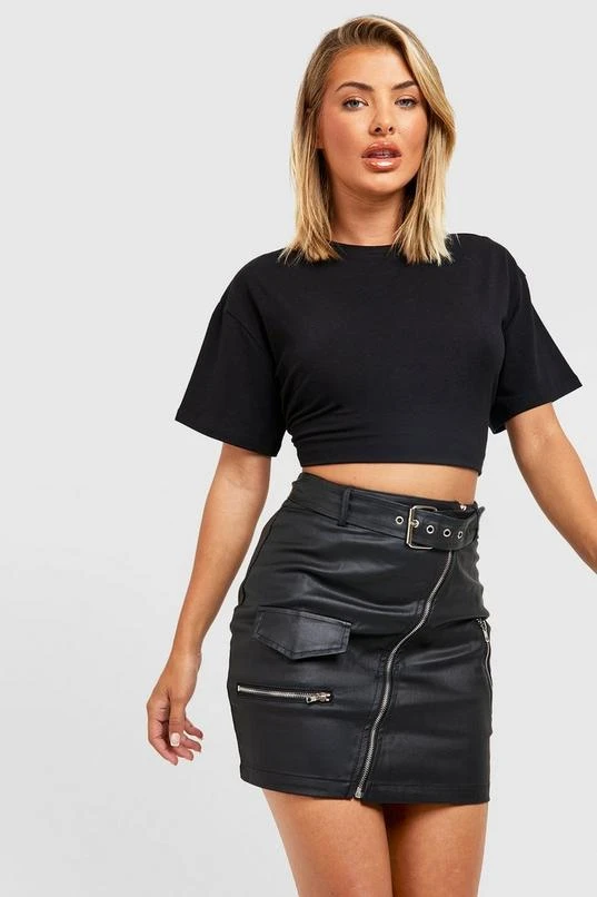 BOOHOO Pu Coated Denim Belted Biker Skirt 3 BOOHOO Pu Coated Denim Belted Biker Skirt - Image 3