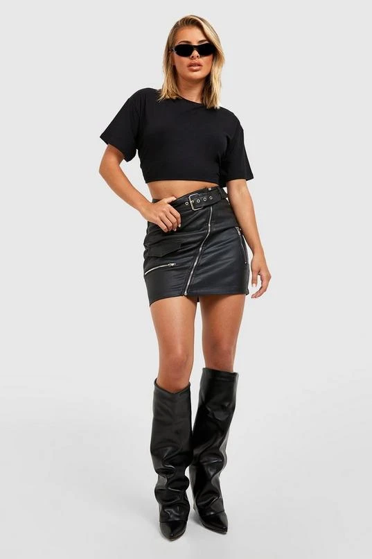 BOOHOO Pu Coated Denim Belted Biker Skirt 4 BOOHOO Pu Coated Denim Belted Biker Skirt - Image 4
