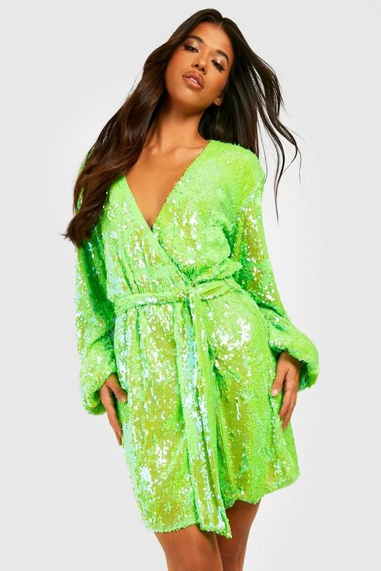 BOOHOO Tall Bright Wrap Over Sequin Dress 1 BOOHOO Tall Bright Wrap Over Sequin Dress