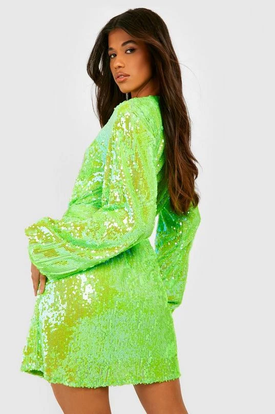 BOOHOO Tall Bright Wrap Over Sequin Dress 2 BOOHOO Tall Bright Wrap Over Sequin Dress - Image 2