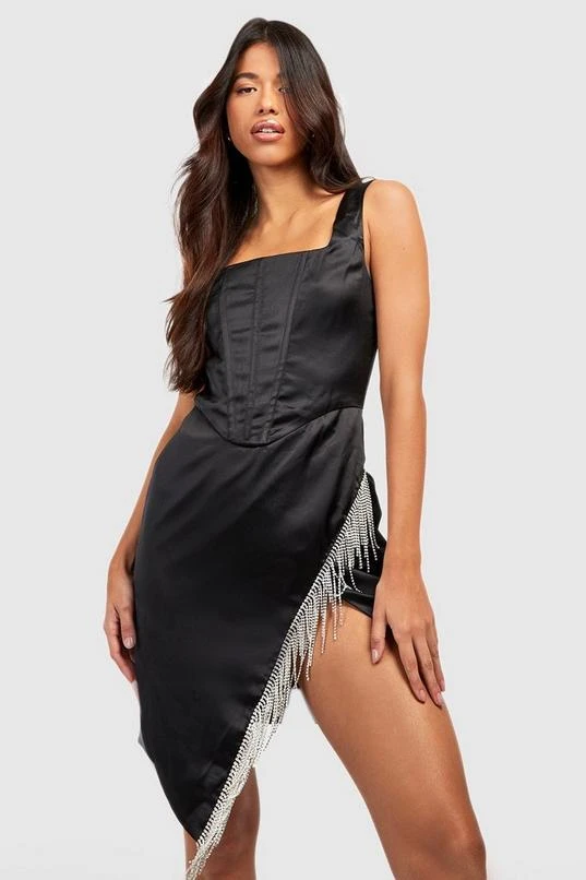 BOOHOO Tall Rhinestone Trim Satin Dress 4 BOOHOO Tall Rhinestone Trim Satin Dress - Image 4