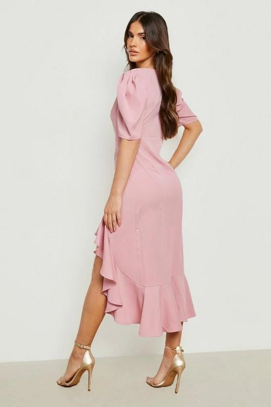 BOOHOO Ruffle Puff Sleeve Hi Low Hem Midi Dress 2 BOOHOO Ruffle Puff Sleeve Hi Low Hem Midi Dress - Image 2