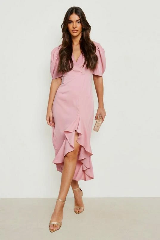 BOOHOO Ruffle Puff Sleeve Hi Low Hem Midi Dress 3 BOOHOO Ruffle Puff Sleeve Hi Low Hem Midi Dress - Image 3