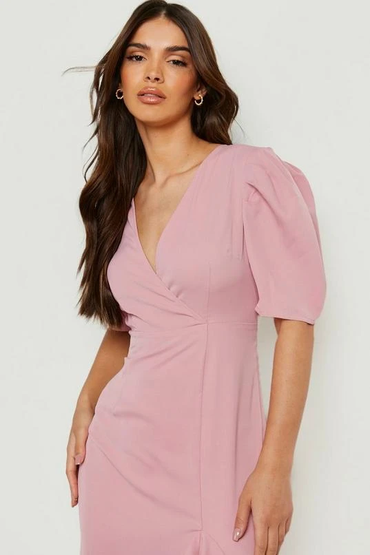 BOOHOO Ruffle Puff Sleeve Hi Low Hem Midi Dress 4 BOOHOO Ruffle Puff Sleeve Hi Low Hem Midi Dress - Image 4
