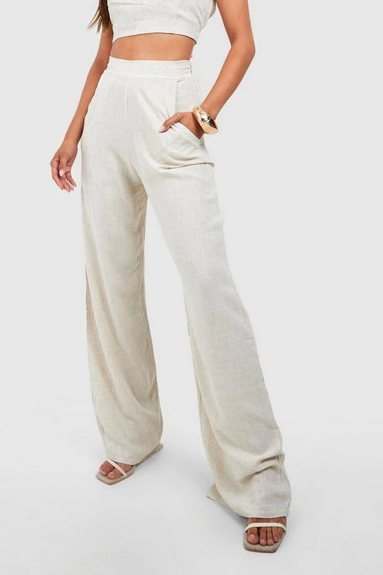 BOOHOO Linen Textured Straight Leg Trousers 4 BOOHOO Linen Textured Straight Leg Trousers - Image 4