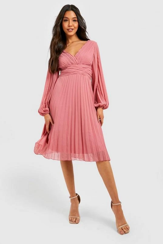 BOOHOO Pleated Plunge Wrap Midi Dress 1 BOOHOO Pleated Plunge Wrap Midi Dress