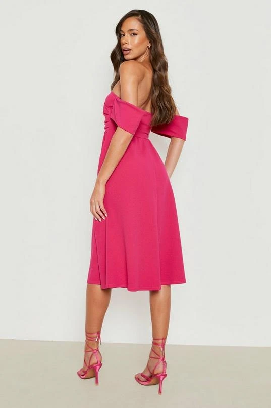 BOOHOO Off The Shoulder Pleat Detail Midi Skater Dress 2 BOOHOO Off The Shoulder Pleat Detail Midi Skater Dress - Image 2