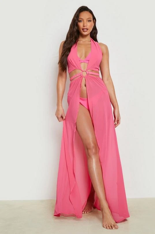 BOOHOO Tall O Ring Chiffon Halter Beach Maxi Dress 1 BOOHOO Tall O Ring Chiffon Halter Beach Maxi Dress