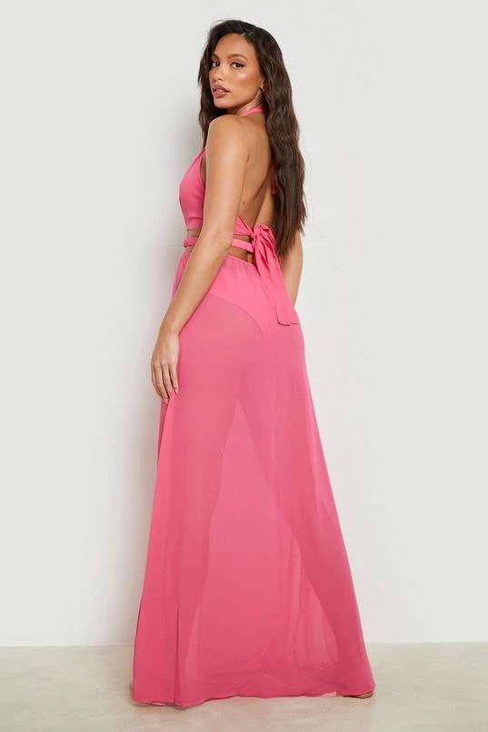 BOOHOO Tall O Ring Chiffon Halter Beach Maxi Dress 2 BOOHOO Tall O Ring Chiffon Halter Beach Maxi Dress - Image 2