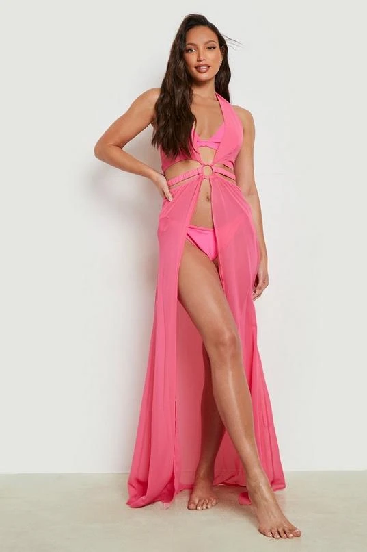 BOOHOO Tall O Ring Chiffon Halter Beach Maxi Dress 3 BOOHOO Tall O Ring Chiffon Halter Beach Maxi Dress - Image 3