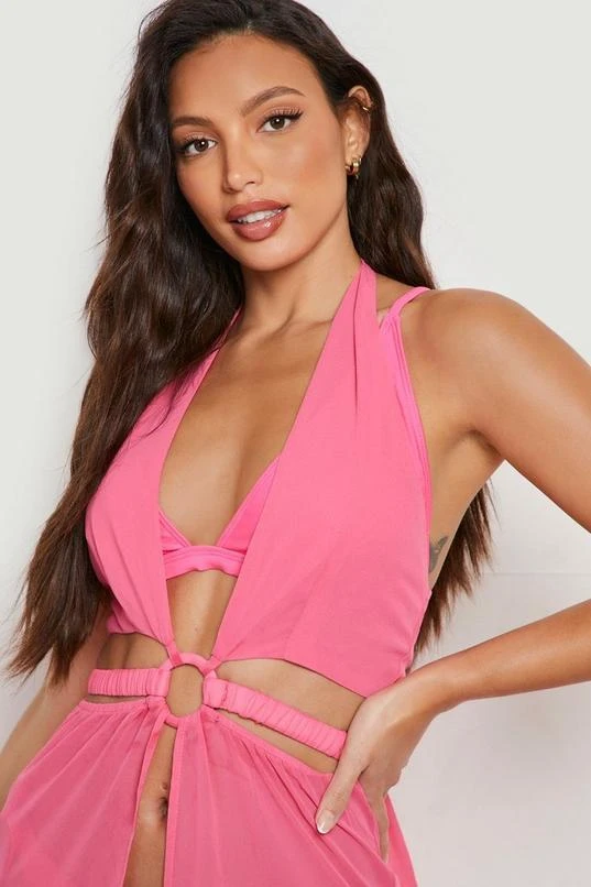 BOOHOO Tall O Ring Chiffon Halter Beach Maxi Dress 4 BOOHOO Tall O Ring Chiffon Halter Beach Maxi Dress - Image 4