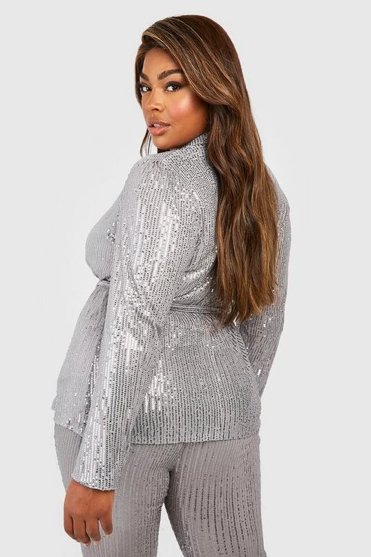 BOOHOO Plus Sequin Wrap Blazer 2 BOOHOO Plus Sequin Wrap Blazer - Image 2