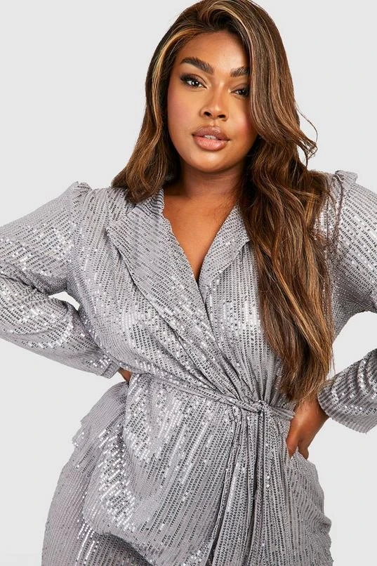 BOOHOO Plus Sequin Wrap Blazer 4 BOOHOO Plus Sequin Wrap Blazer - Image 4