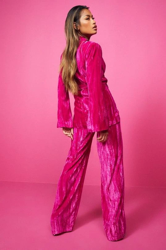 BOOHOO Crinkle Velvet Wide Leg Dress Pants 2 BOOHOO Crinkle Velvet Wide Leg Dress Pants - Image 2