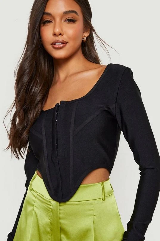 BOOHOO Bandage Long Sleeve Hook And Eye Corset Top 1 BOOHOO Bandage Long Sleeve Hook And Eye Corset Top