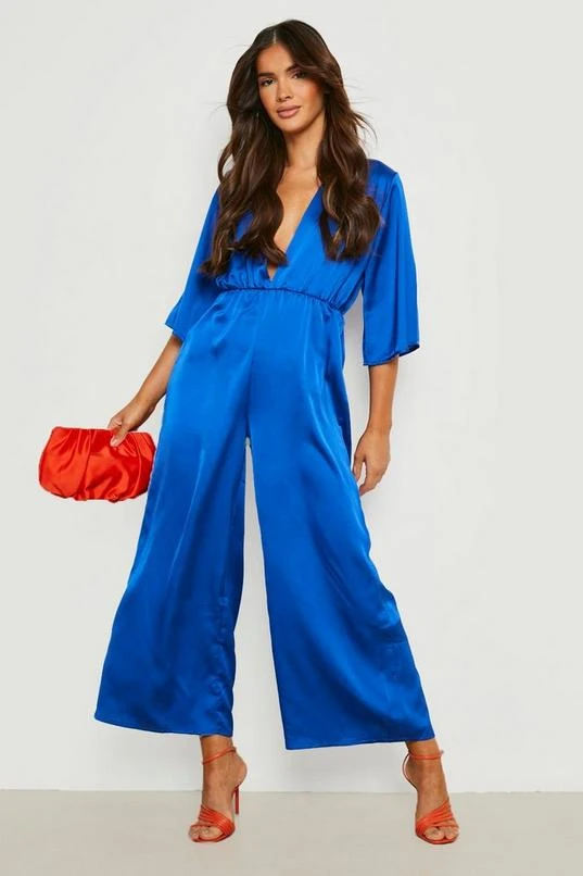 BOOHOO Wrap Front Satin Jumpsuit 1 BOOHOO Wrap Front Satin Jumpsuit