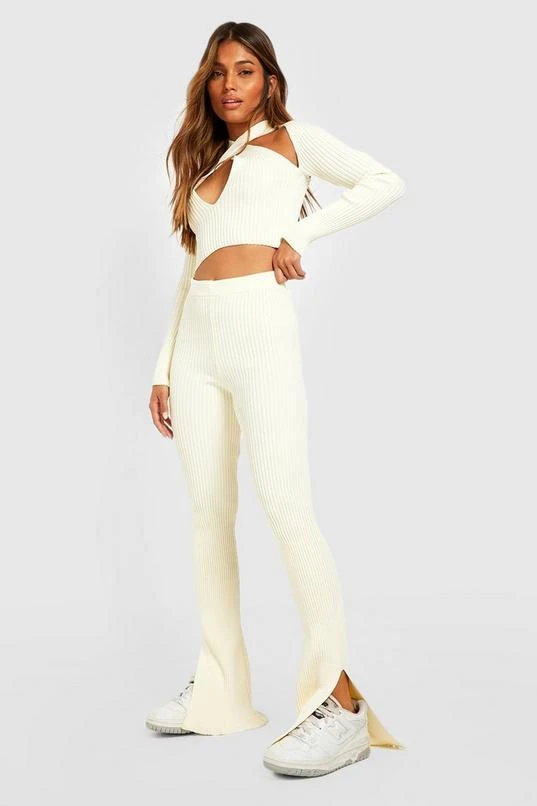 BOOHOO Cut Out Split Flare Hem Knitted Set 1 BOOHOO Cut Out Split Flare Hem Knitted Set