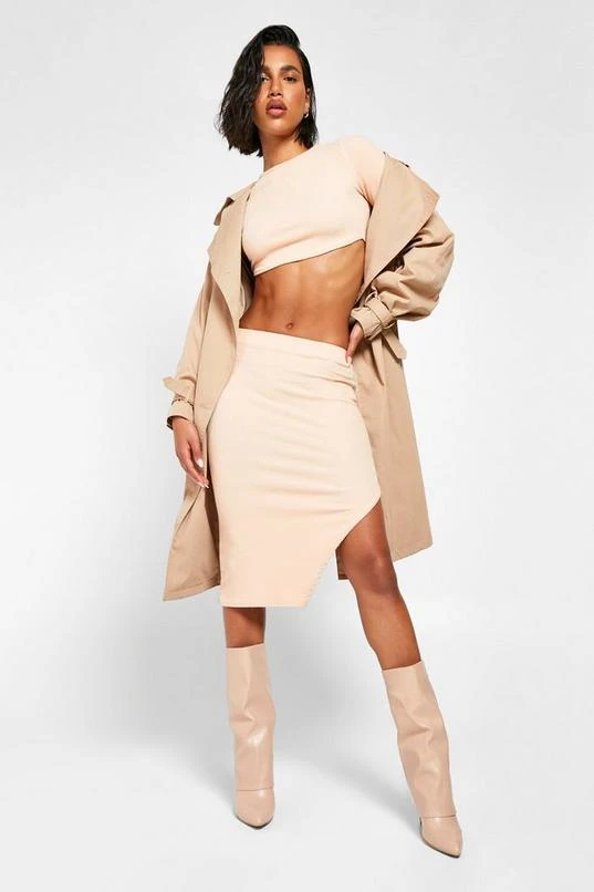 BOOHOO Crinkle Rib Side Split Midi Skirt 3 BOOHOO Crinkle Rib Side Split Midi Skirt - Image 3