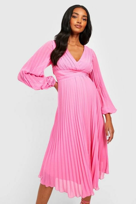 BOOHOO Maternity Pleated Puff Sleeve Midi Dress 3 BOOHOO Maternity Pleated Puff Sleeve Midi Dress - Image 3