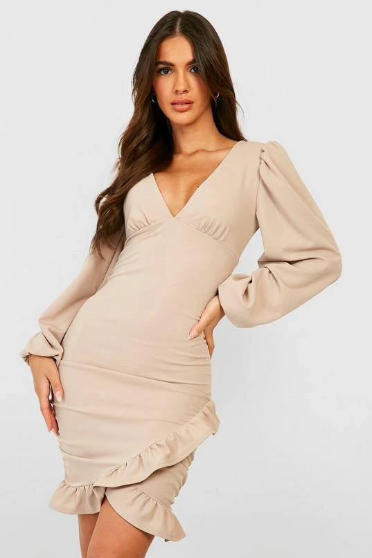 BOOHOO Blouson Sleeve Ruffle Wrap Dress 1 BOOHOO Blouson Sleeve Ruffle Wrap Dress