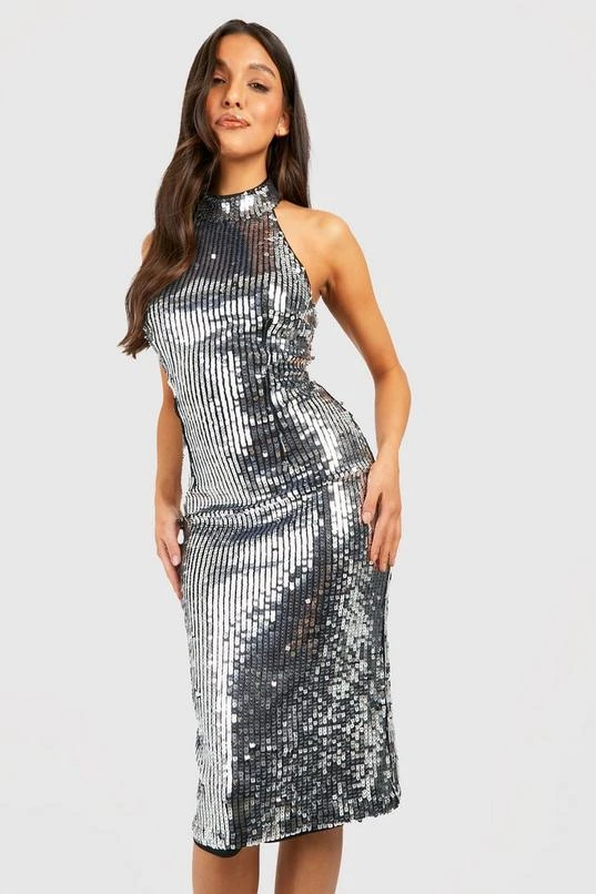 BOOHOO Sequin Halter Midi Party Dress 1 BOOHOO Sequin Halter Midi Party Dress