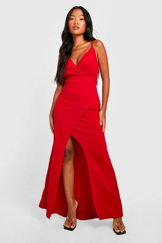 BOOHOO Petite Wrap Front Split Leg Scuba Maxi Dress 3 BOOHOO Petite Wrap Front Split Leg Scuba Maxi Dress - Image 3