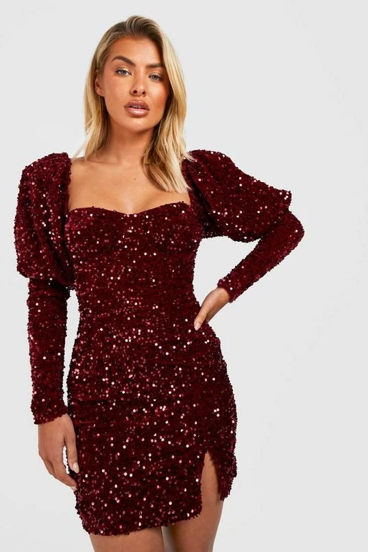 BOOHOO Sequin Puff Sleeve Mini Dress 1 BOOHOO Sequin Puff Sleeve Mini Dress