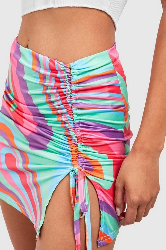 BOOHOO Slinky Abstract Ruched Mini Skirt 4 BOOHOO Slinky Abstract Ruched Mini Skirt - Image 4
