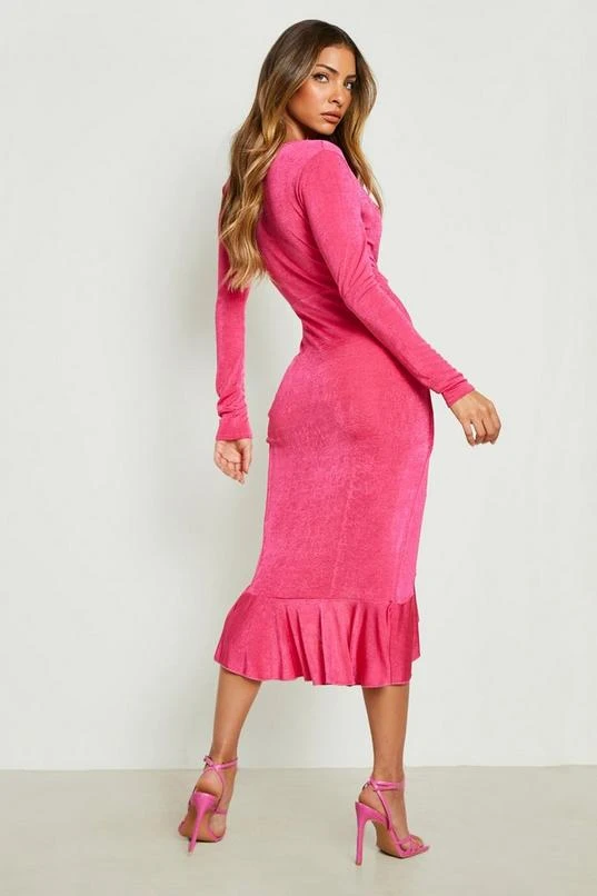 BOOHOO Acetate Slinky Ruffle Wrap Midi Dress 2 BOOHOO Acetate Slinky Ruffle Wrap Midi Dress - Image 2