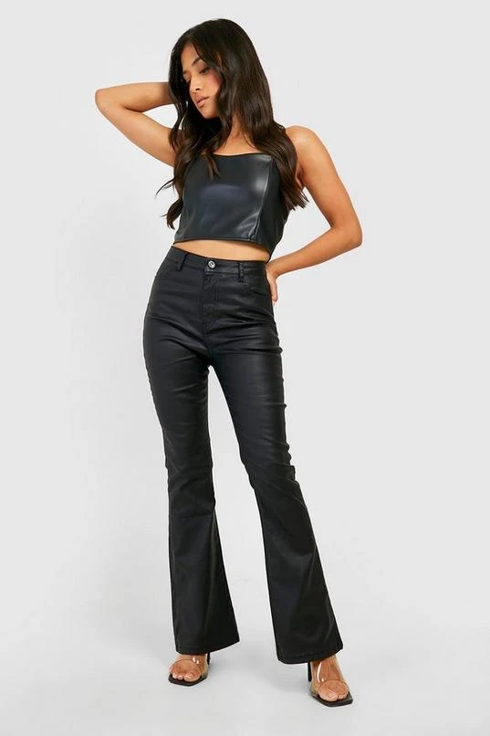 BOOHOO Petite Flared Leg Pu Coated Jean 1 BOOHOO Petite Flared Leg Pu Coated Jean