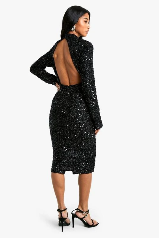 BOOHOO Petite Sequin Shoulder Pad Backless Midi Dress 2 BOOHOO Petite Sequin Shoulder Pad Backless Midi Dress - Image 2