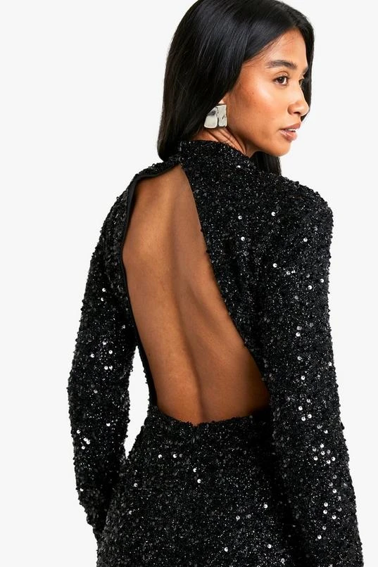 BOOHOO Petite Sequin Shoulder Pad Backless Midi Dress 4 BOOHOO Petite Sequin Shoulder Pad Backless Midi Dress - Image 4
