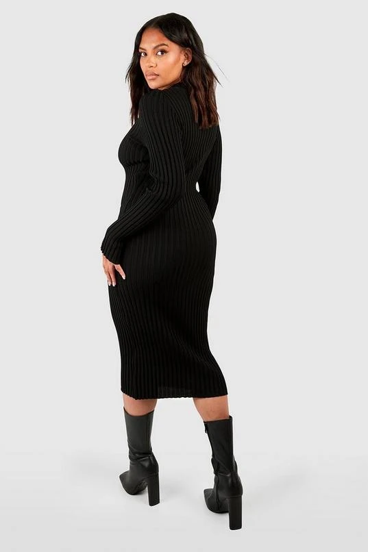 BOOHOO Plus Two Tone Wide Rib Knitted Midi Dress 2 BOOHOO Plus Two Tone Wide Rib Knitted Midi Dress - Image 2