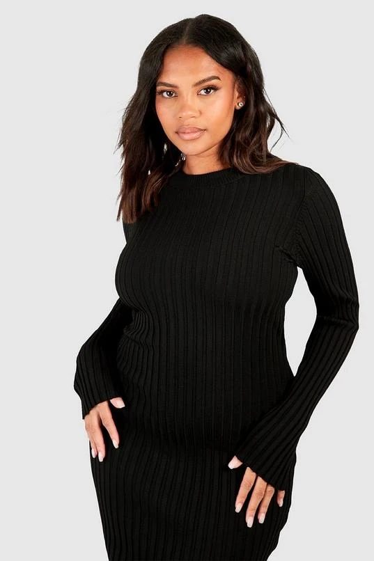 BOOHOO Plus Two Tone Wide Rib Knitted Midi Dress 4 BOOHOO Plus Two Tone Wide Rib Knitted Midi Dress - Image 4