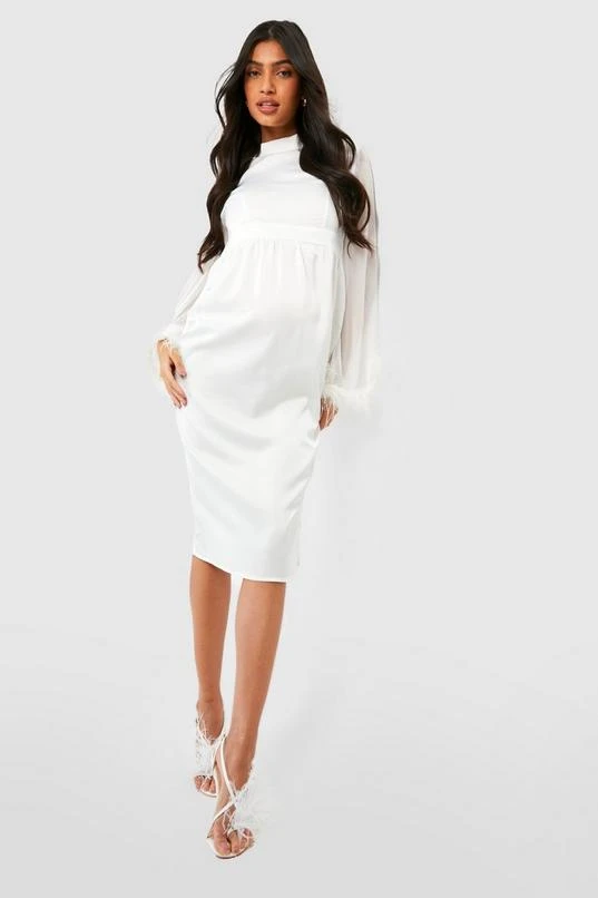 BOOHOO Maternity Occasion Feather Cape Midi Dress 1 BOOHOO Maternity Occasion Feather Cape Midi Dress
