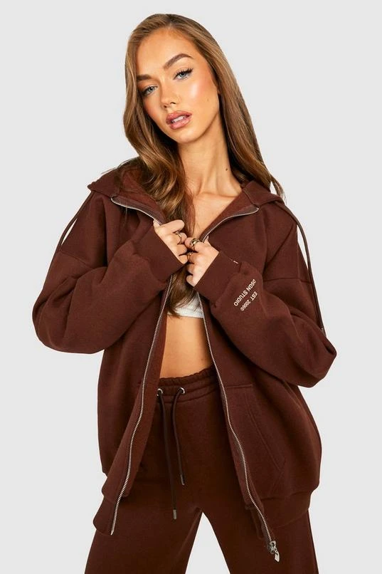 BOOHOO Premium Text Zip Through Oversized Hoodie 1 BOOHOO Premium Text Zip Through Oversized Hoodie