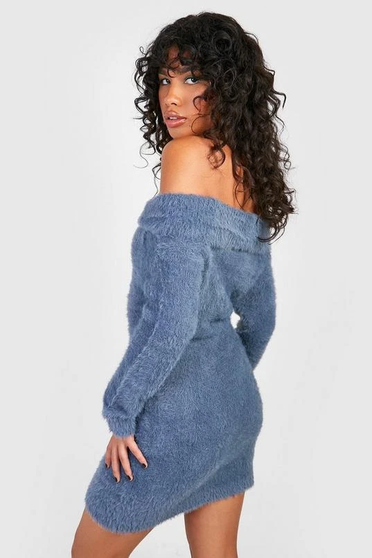 BOOHOO Off The Shoulder Fluffy Knitted Mini Dress 2 BOOHOO Off The Shoulder Fluffy Knitted Mini Dress - Image 2