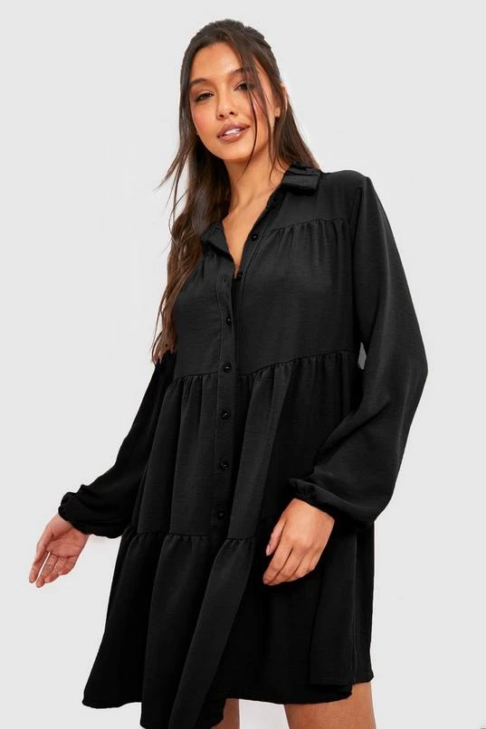 BOOHOO Tiered Smock Shirt Dress 1 BOOHOO Tiered Smock Shirt Dress