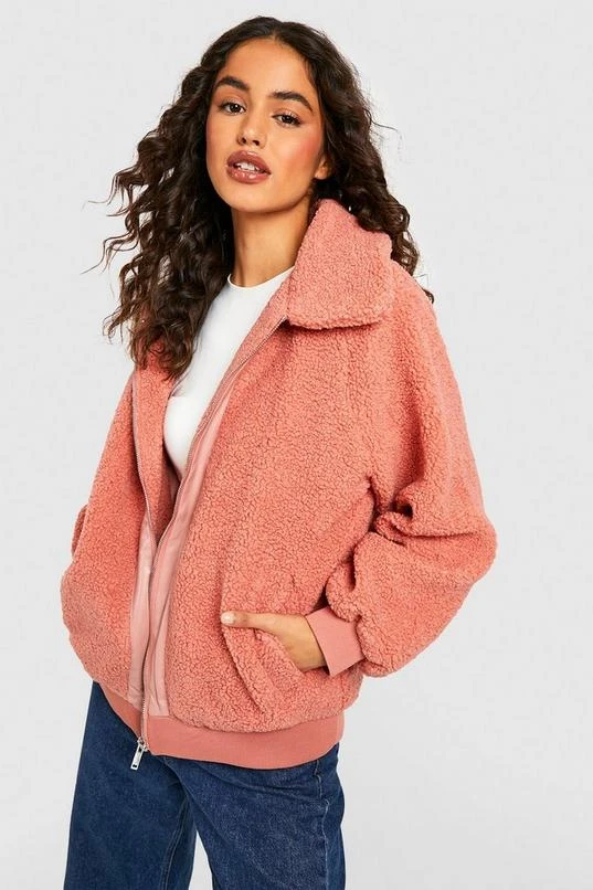 BOOHOO Teddy Faux Fur Bomber Jacket 1 BOOHOO Teddy Faux Fur Bomber Jacket